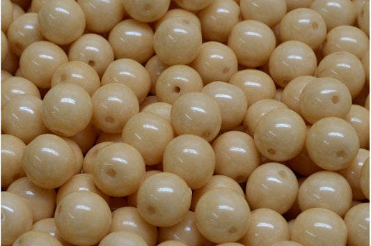 Round Druck Beads, White Luster Brown Full Coated (02010-14413), Glass, Czech Republic