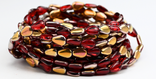 OUTLET 10 grams Flat Drop Beads, 8 x 6 mm, Ruby Red Rose Gold Capri (90080-27101), Glass, Czech Republic