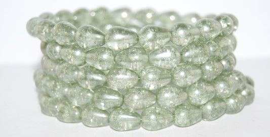 Pear Teardrop Pressed Glass Beads, Luster Green Full Coated (108-14457CRACK), Glass, Czech Republic ~ STRANDED