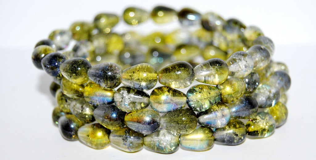 Pear Teardrop Pressed Glass Beads, 48119Crack (108-48119CRACK), Glass, Czech Republic ~ STRANDED