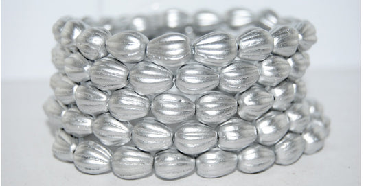 OUTLET 10 grams Pear Teardrop Pressed Glass Beads, 12 x 9 mm, Silver Matte (01700), Glass, Czech Republic