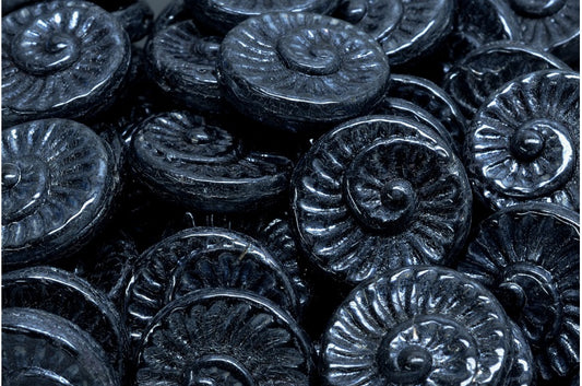 OUTLET 10 grams Fossil Shell Beads, 18 x 18 mm, Black Hematite (23980-14400), Glass, Czech Republic
