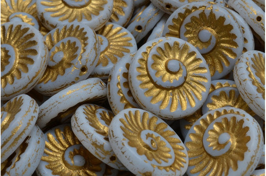 Fossil Shell Beads, White Gold Lined (02010-54302), Glass, Czech Republic