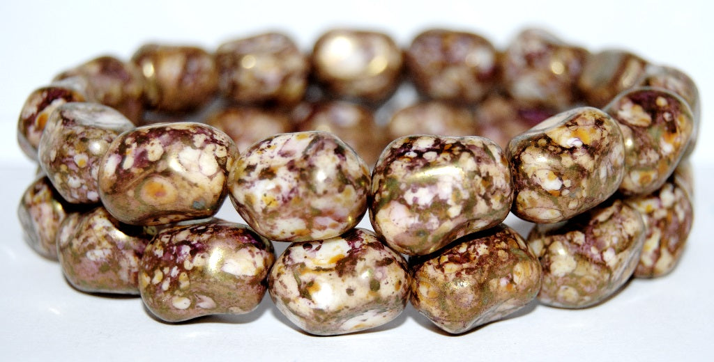 Stone Like Elongated Glass Beads, Chalk White Luster Red Full Coated (1916-03000-14495), Glass, Czech Republic ~ STRANDED