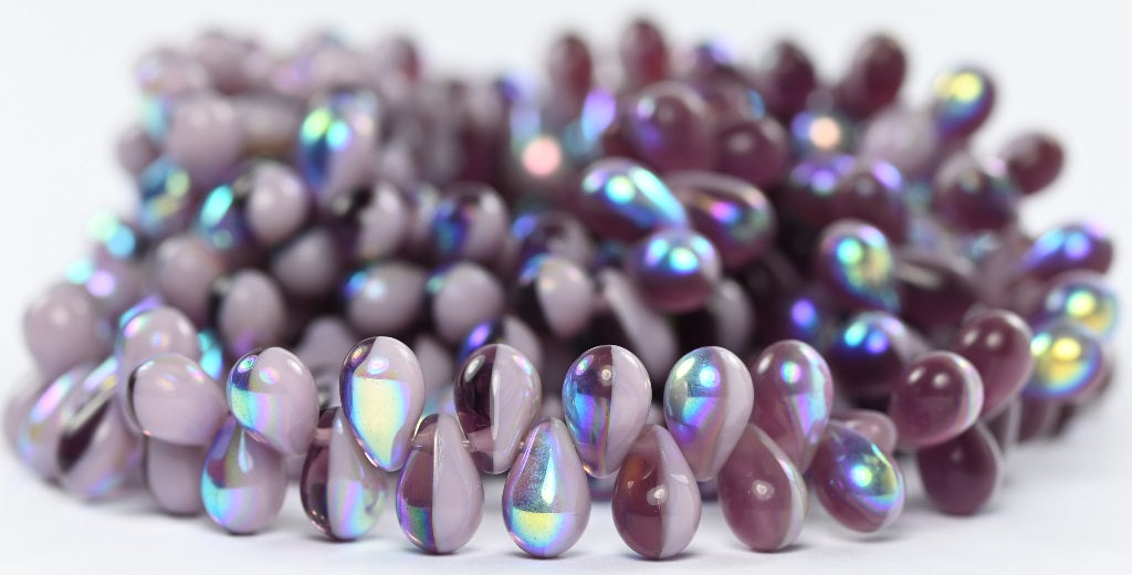 OUTLET 10 grams Drop Beads, 10 x 6 mm, Silk Lavender Amethyst Ab (24010-20060-AB), Glass, Czech Republic