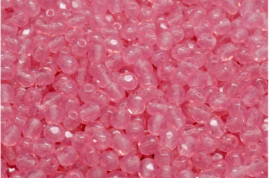 Faceted Round Fire Polished Beads, Opal Pink (71010), Glass, Czech Republic