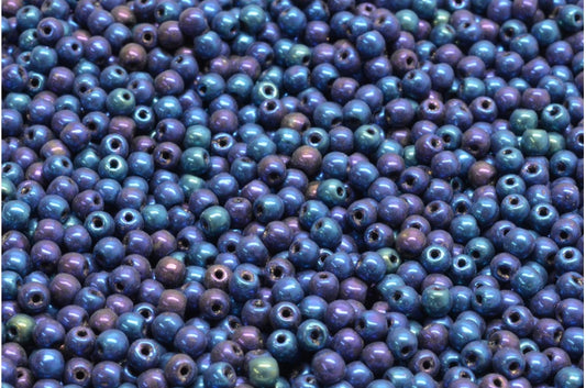 Round Druck Beads, Black Blue Iris (23980-21435), Glass, Czech Republic