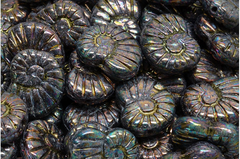 Shell Beads, Black Vega Iris (23980-15781), Glass, Czech Republic