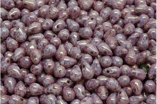 Drop Beads, White Terracotta Violet (02010-15496), Glass, Czech Republic