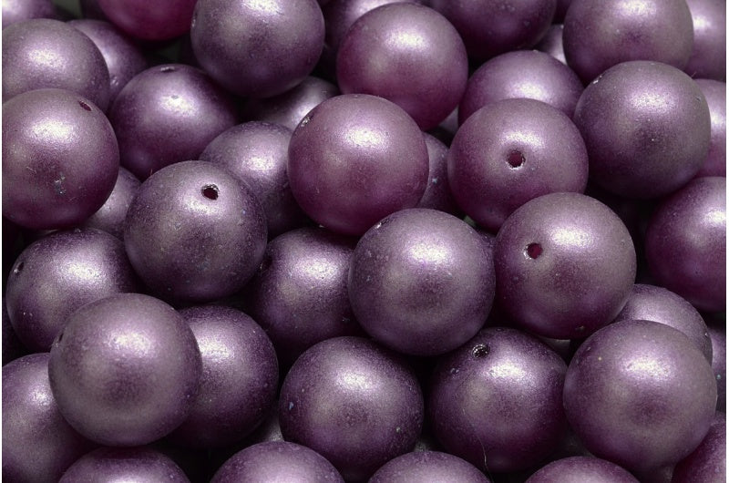 Round Druck Beads, White Purple Pearl (02010-70038), Glass, Czech Republic