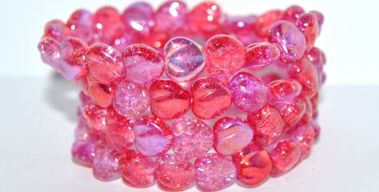 Heart Pressed Glass Beads, Crystal Glossy Red Pink Crack (11-00030-48120-CRACK), Glass, Czech Republic ~ STRANDED