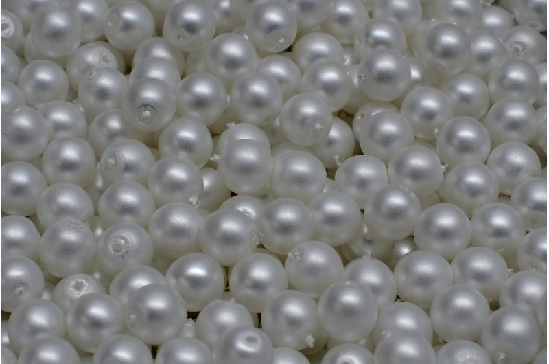 Round Druck Beads, White Pearl (02010-70502), Glass, Czech Republic