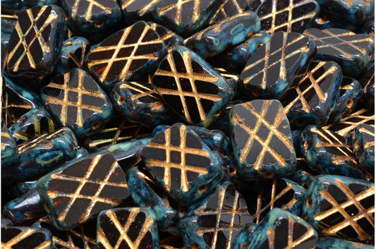 テーブルカットデザインの長方形ビーズ、ルビーレッドトラバーチンゴールドライニング（90080-86800-54302）、ガラス、チェコ共和国