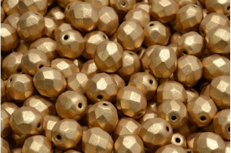 Fire Polished Faceted Beads Round, Crystal Aztec Pale Gold (00030-01710), Bohemia Crystal Glass, Czech Republic