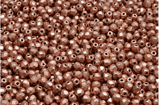 ファセットラウンドファイアポリッシュビーズ、クリスタルライトヴィンテージ銅（00030-01770）、ガラス、チェコ共和国