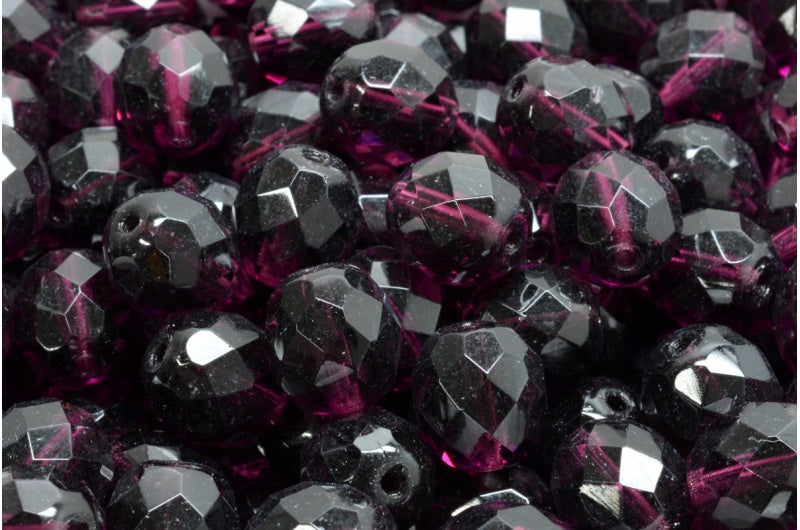 OUTLET 250g Round Faceted Fire Polished Beads, Amethyst P (20060-P), Glass, Czech Republic