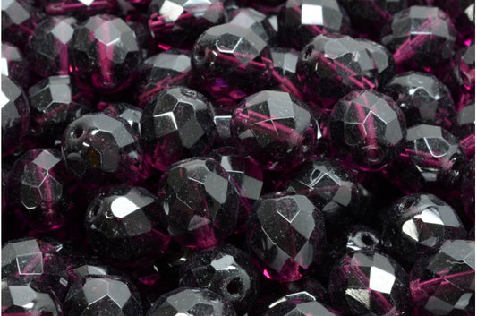 出口 250 克圆形刻面火抛光珠，紫水晶 P (20060-P)，玻璃，捷克共和国