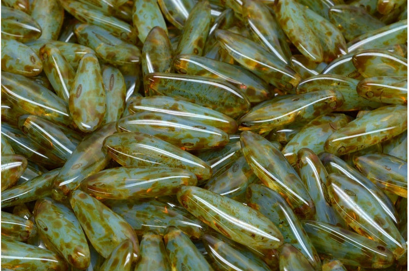 Dagger Beads, Transparent Aqua Travertin (60110-86800), Glass, Czech Republic