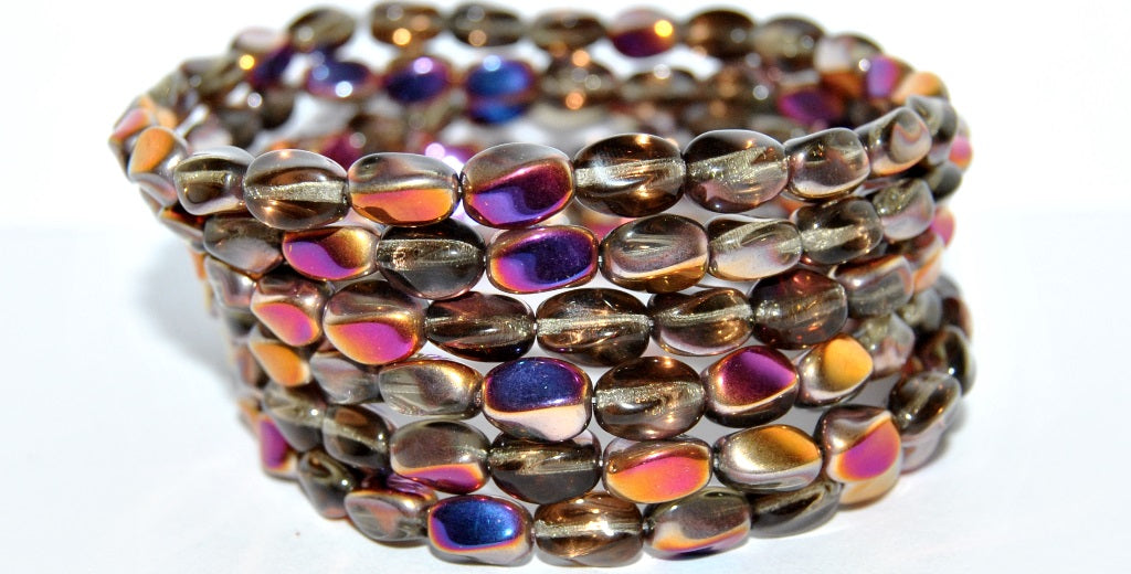 OUTLET 10 grams Twisted Oval Pressed Glass Beads, 9 x 7 mm, Transparent Gray Sliperit (40020-29500), Glass, Czech Republic
