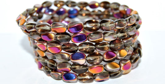 OUTLET 10 grams Twisted Oval Pressed Glass Beads, 9 x 7 mm, Transparent Gray Sliperit (40020-29500), Glass, Czech Republic