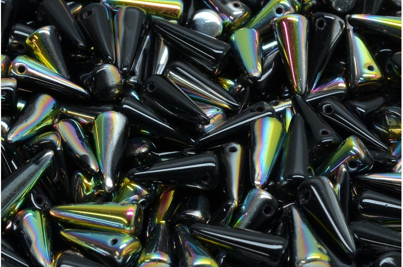 Spike Beads, Black Crystal Vitrail Medium Coating (23980-28101), Glass, Czech Republic