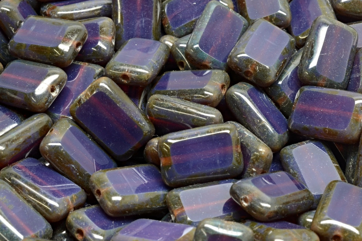 OUTLET 10 grams Table Cut Rectangle Beads, Opal Dark Lavender Travertin (21010-86800), Glass, Czech Republic