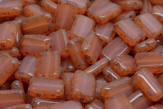 OUTLET 10 grams Table Cut Rectangle Beads, Opal Pink Travertin (71010-86800), Glass, Czech Republic