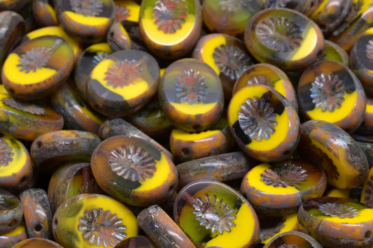 OUTLET 10 grams Table Cut Kiwi Beads, 28305 Travertin (28305-86800), Glass, Czech Republic