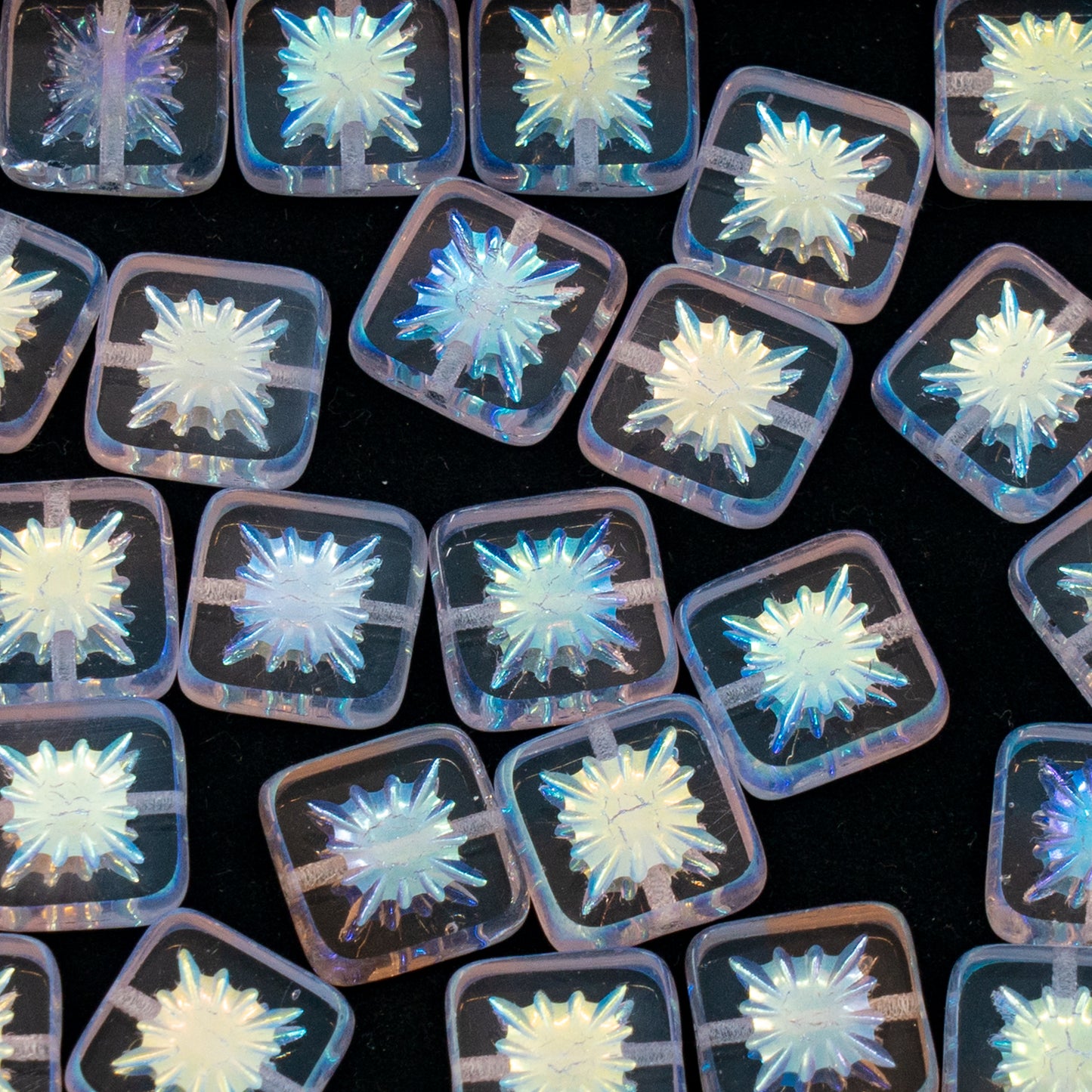 OUTLET 250g/50g Table Cut Square Kiwi Beads, 10 x 10 mm, Transparent Light Amethyst Transparent Pink Ab Full (2X Side) (20210-70110-28703), Glass, Czech Republic