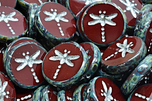 Table Cut Dragonfly Beads, 13510 Travertin Silver Lined (13510-86800-54301), Glass, Czech Republic