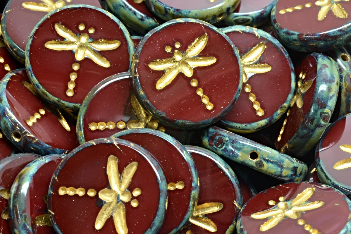 Table Cut Dragonfly Beads, 13510 Travertin Gold Lined (13510-86800-54302), Glass, Czech Republic