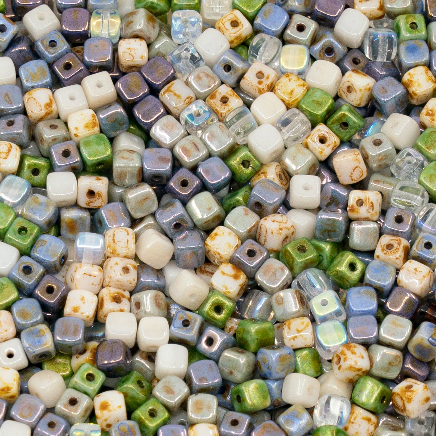 Mix of Small Cube Beads 4mm, Glass, Czech Republic