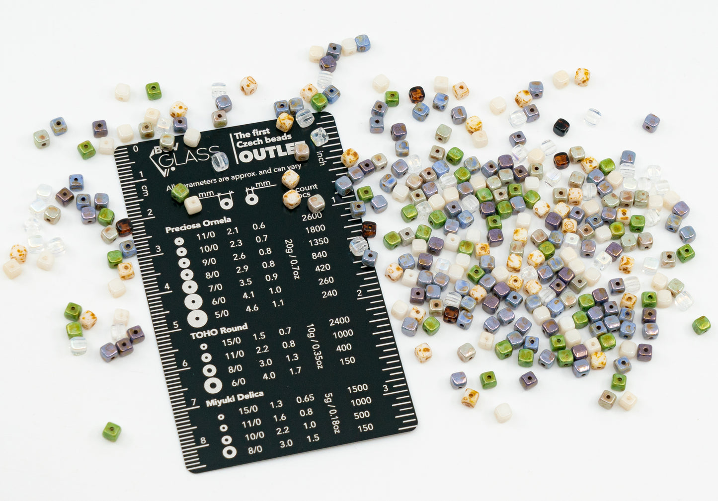 Mix of Small Cube Beads 4mm, Glass, Czech Republic