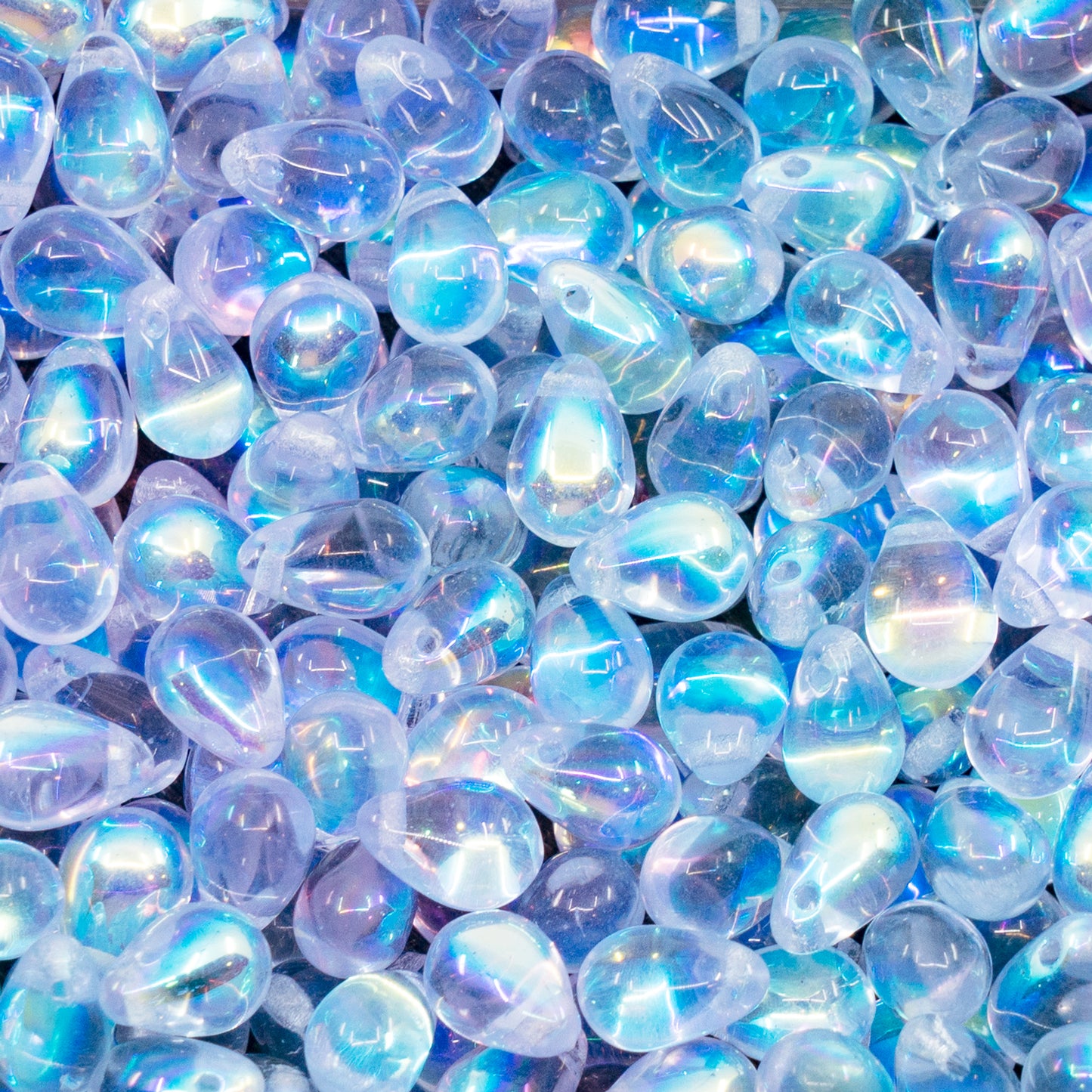Czech Glass Beads, Teardrop Transparent Violet-Blue AB (20210 AB)
