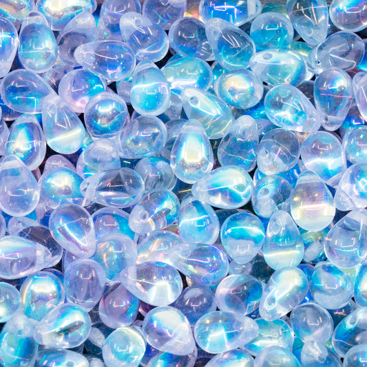 Czech Glass Beads, Teardrop Transparent Violet-Blue AB (20210 AB)