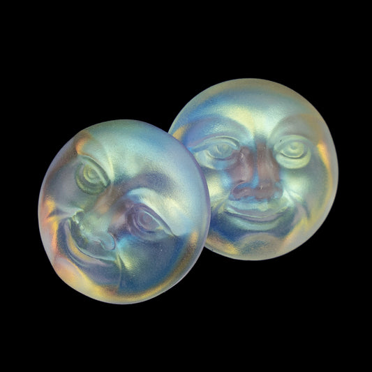 2 pcs Glass Button with face (moonface), size 8 (18 mm), Czech Republic