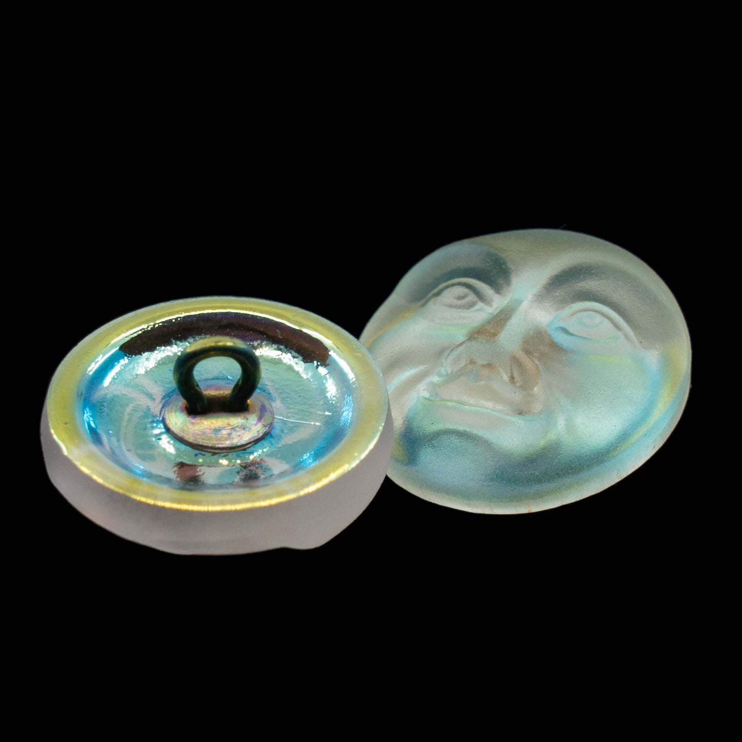 2 件带脸（月面）的玻璃纽扣，尺寸 8（18 毫米），捷克共和国