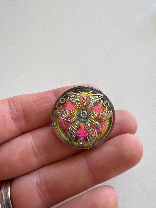 1 pcs Hand Painted Glass Button with ornament, size 12 (27 mm), Czech Republic OUTLET