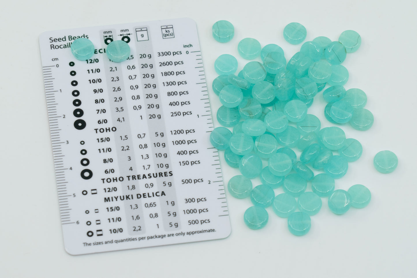 Flat Round Coin 1-hole glass beads, 8mm, Czech Republic, Dirty Turquoise - Glow in the Dark Bright Blue