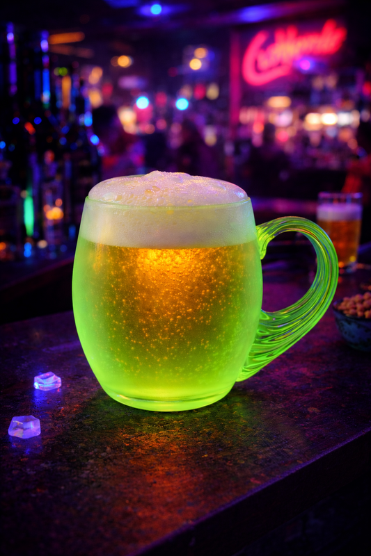Uranium Glass Tableware (Glow under UV, No hot water) - Beer Glass Smooth FROSTED, Czech Republic