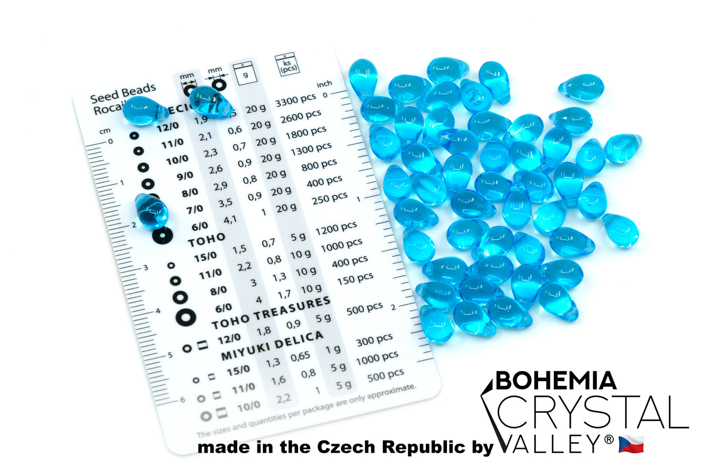 Tropfenförmige birnenförmige tschechische Glasperlen, 6 x 9 mm, Aquablau-Transparent