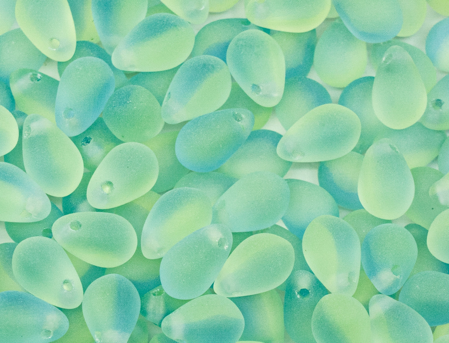 Teardrop Pear Czech Glass Beads, Blue Green Matte