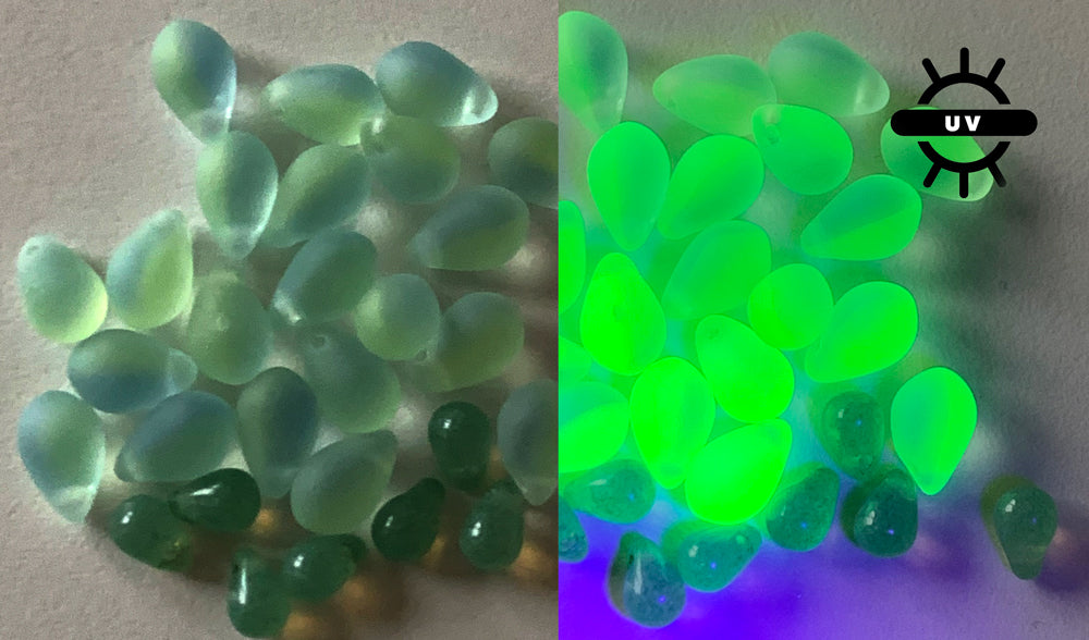 Teardrop Pear Czech Glass Beads, Blue Green Matte