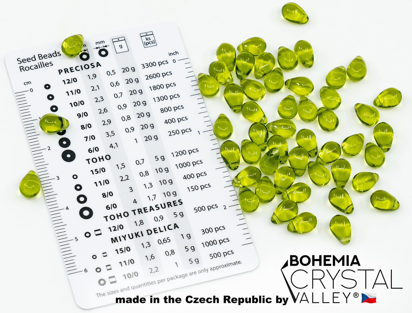 Teardrop Pear Czech Glass Beads, 6x9mm, Olive Green