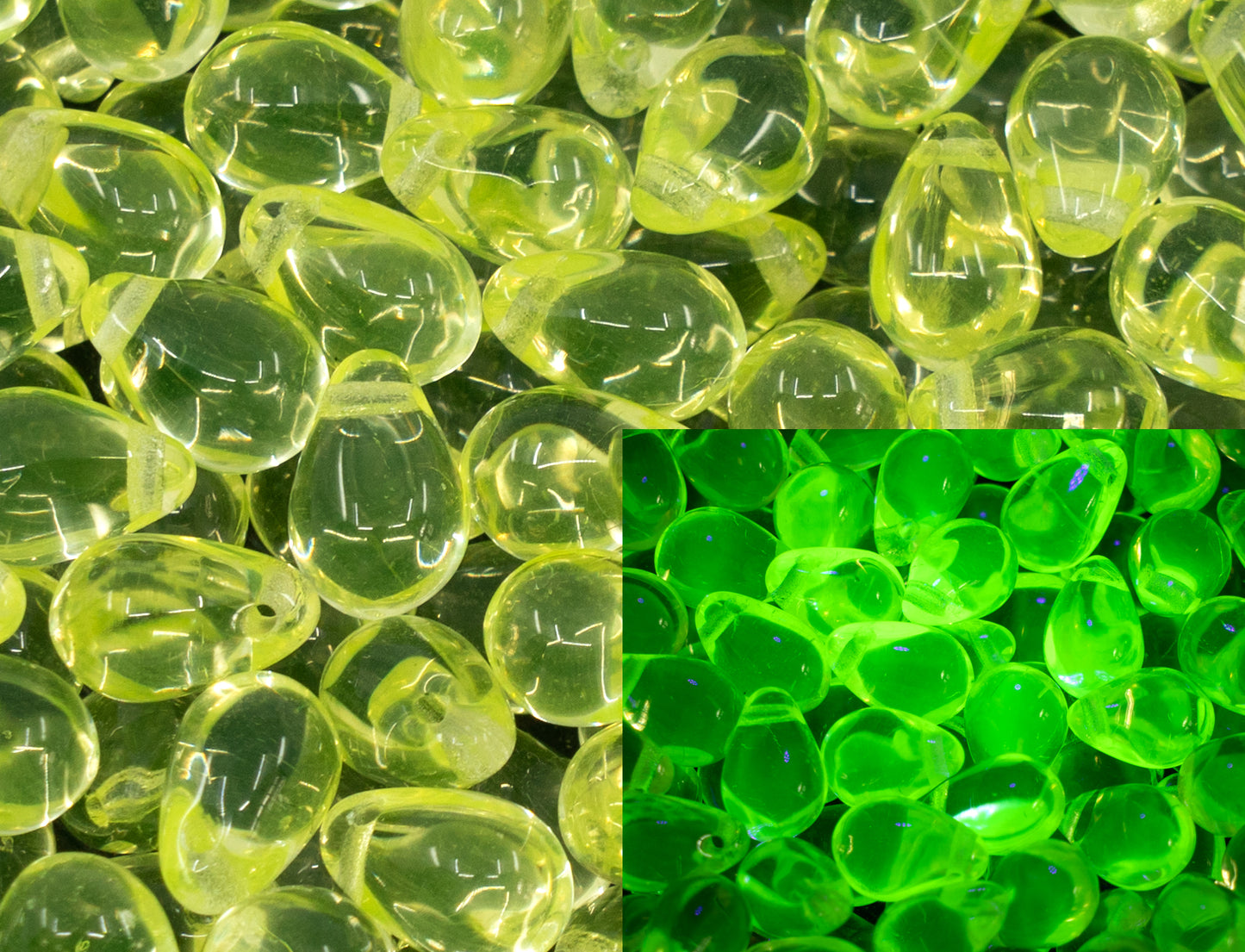 Teardrop Czech Glass Beads, Glow Under Blacklight Transparent Yellow (80130) Uranium Glass, Glass, Czech Republic