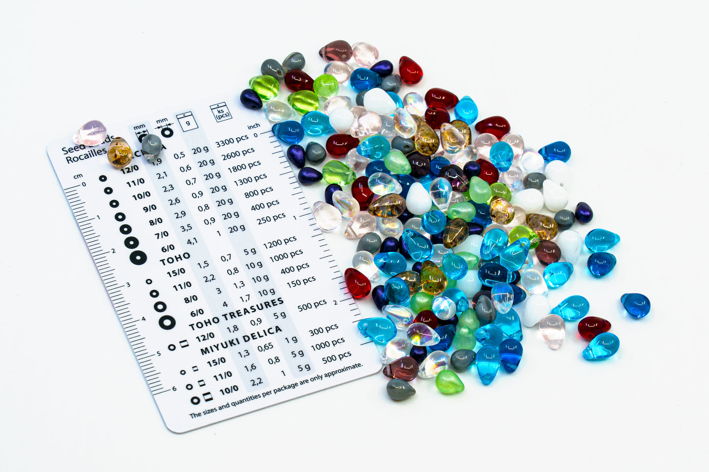 泪滴形捷克玻璃珠，混合尺寸（4-9 毫米），混合颜色（50 克）