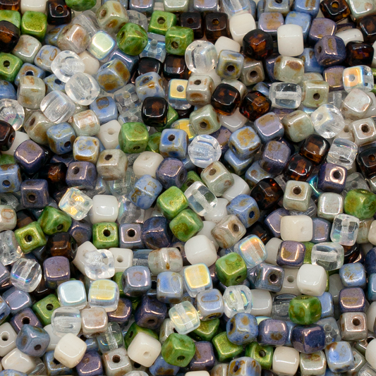 OUTLET 250g Cube Beads, 4 x 4 mm, Mix 01, Glass, Czech Republic
