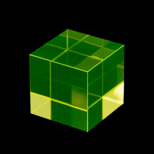 1 pc Uranium Polished Cube, Color Yellow Transparent, Glass, Czech Republic, OUTLET