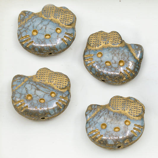 OUTLET 10 grams Hello Kitty Beads, 19 x 18 mm, White Luster Blue Full Coated Gold Lined (02010-14464-54202), Glass, Czech Republic