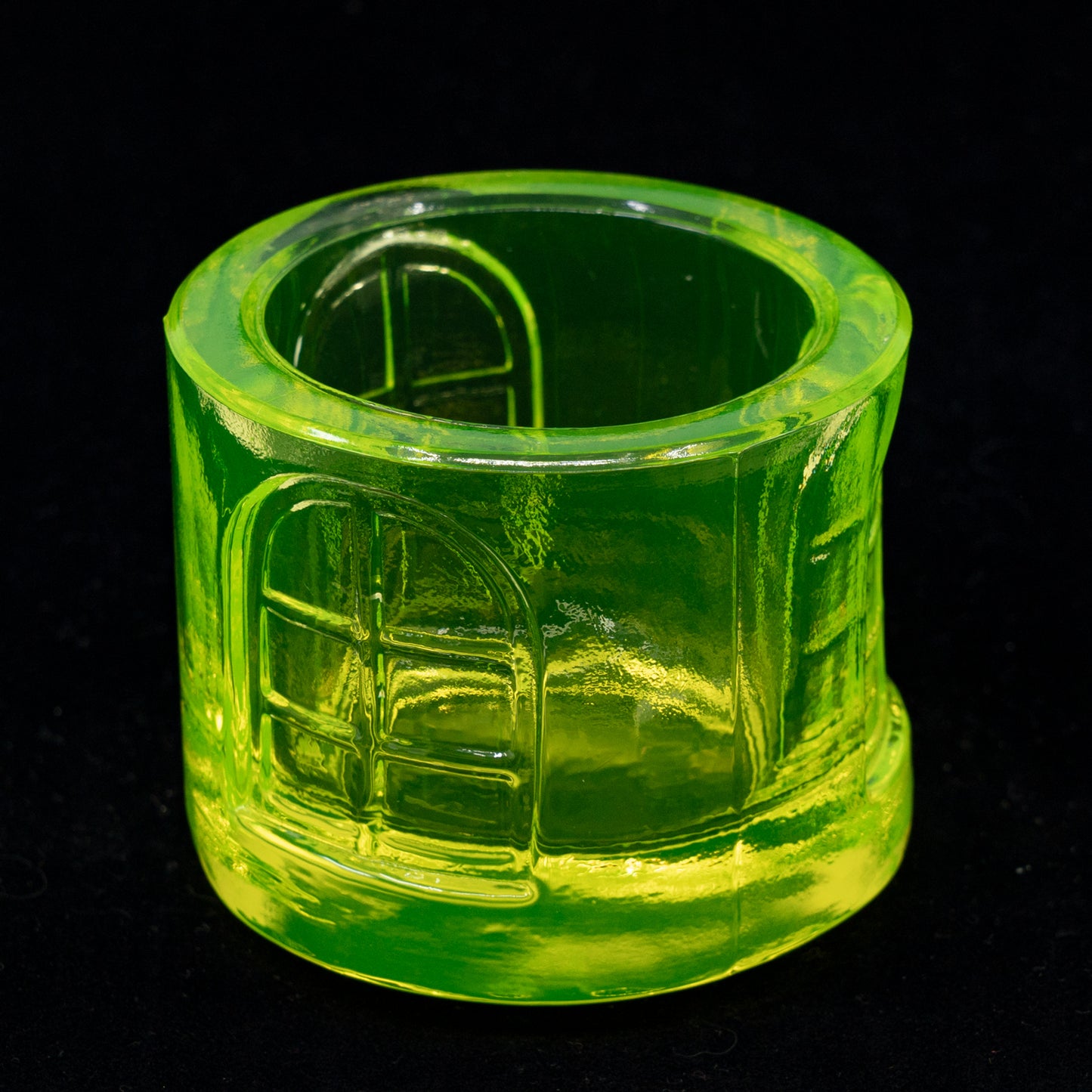 Uranium Glass Tableware (Glow under UV, No hot water) - Candle Holder with Windows, Czech Republic